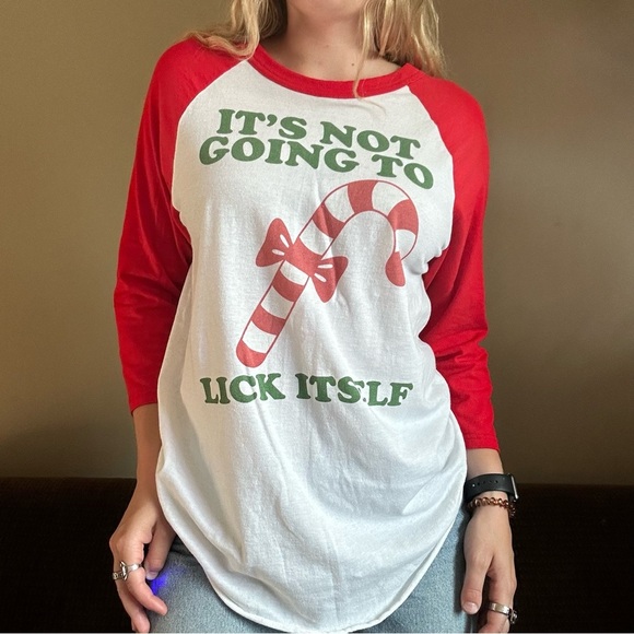Vintage Holiday “Its Not Going To Lick Itself” Candy Cane Graphic Shirt Size L - Picture 4 of 8